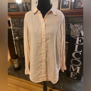 Lauren Ralph Lauren Peach Striped Linen Shirt L